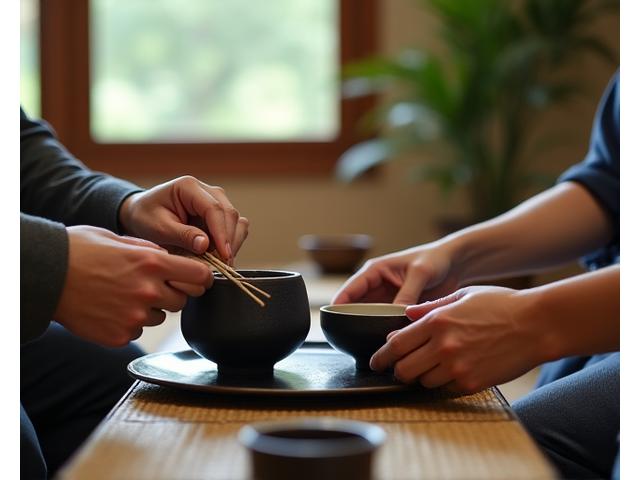 伝統的な茶道を体験する様子